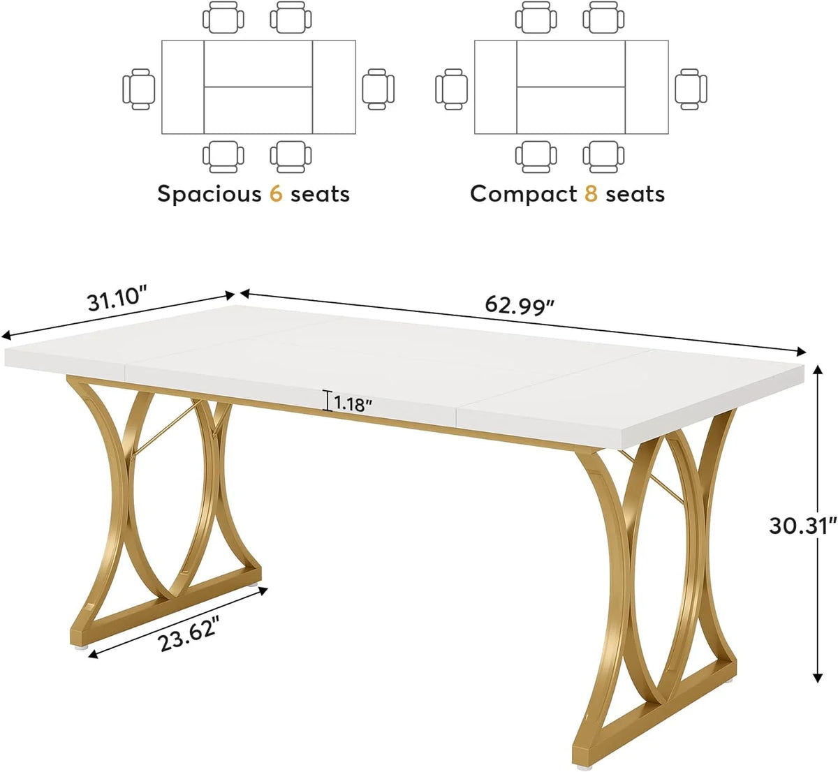 62.9 Inch Dining Table for 4-6 People H7890