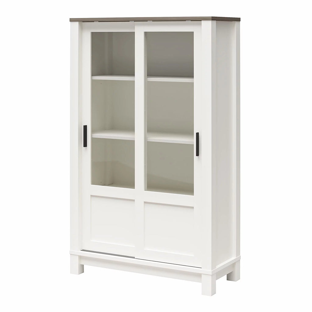 White Bookcase Cabinet with Sliding Glass Doors I1174