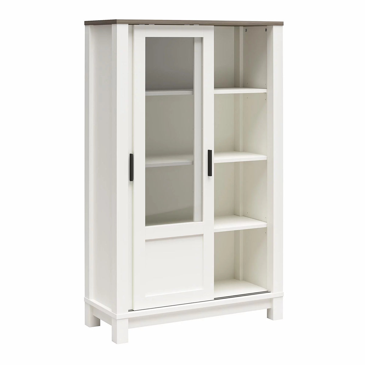 White Bookcase Cabinet with Sliding Glass Doors I1174