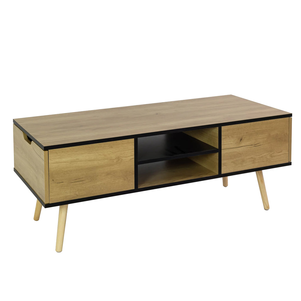 Brown Wooden Coffee Table with Storage Shelf and 2 Drawers A9101