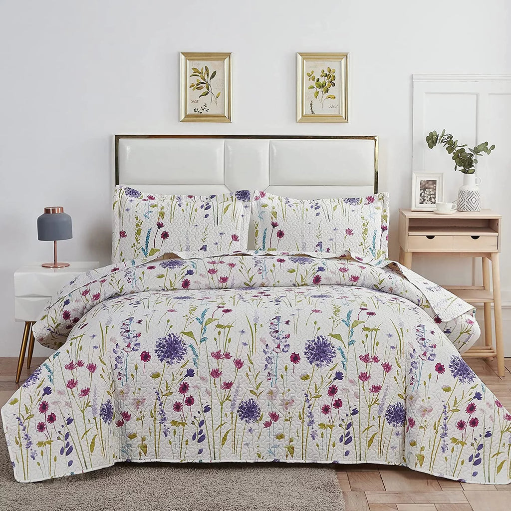 Floral Queen Bedding Microfiber Bedspread Set O3640