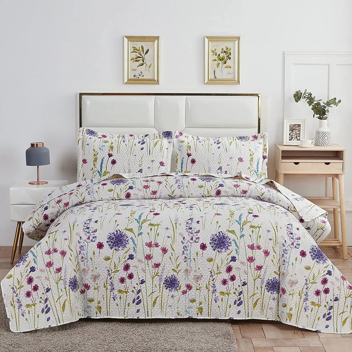 Floral Queen Bedding Microfiber Bedspread Set O3640