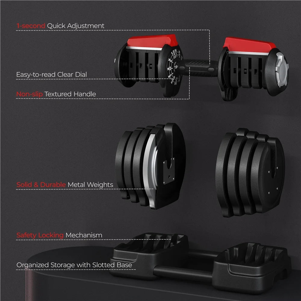 3-In-1 Quick-Adjust Dumbbell Weight Set with Anti-Slip Handle, Black P3866