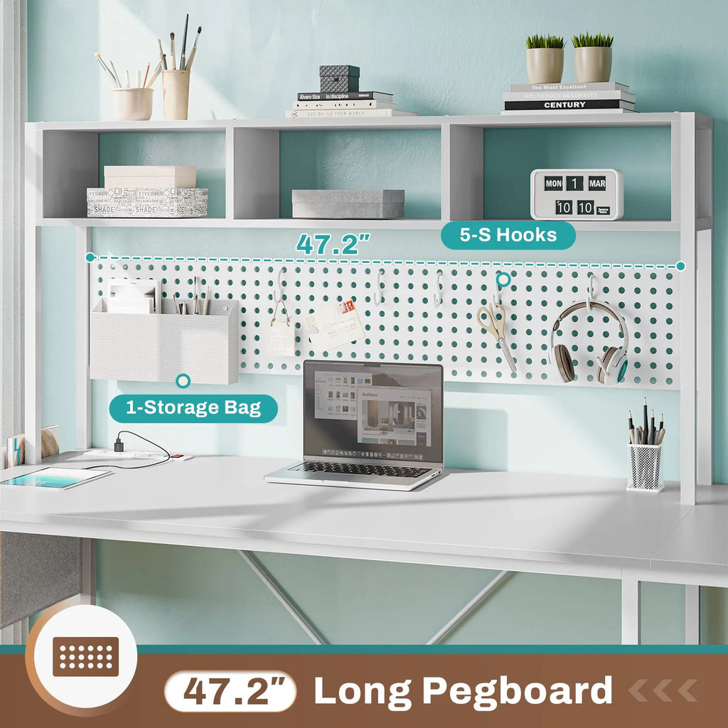 L Shaped Gaming Desk with LED Light and Power Outlet, White S870687
