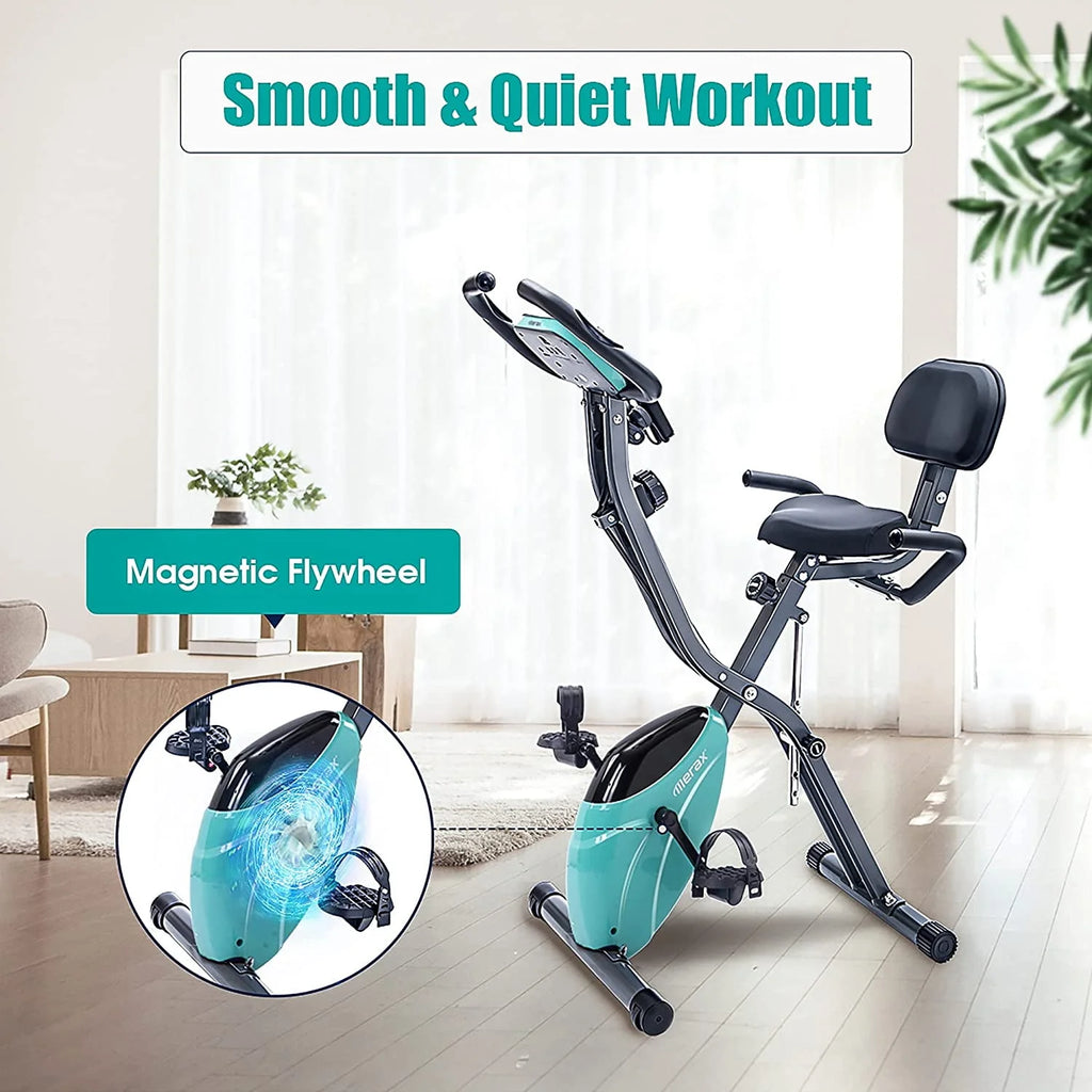 Folding Upright and Recumbent Stationary Exercise Bike with 10-Level Adjustable Magnetic Resistance P6763