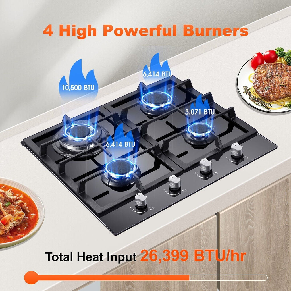 24 inch 4 Burners Gas Cooktop with Tempered Glass X792