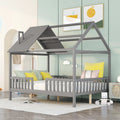 Full Size Wood Bed Frame with Roof and Fence Y214192