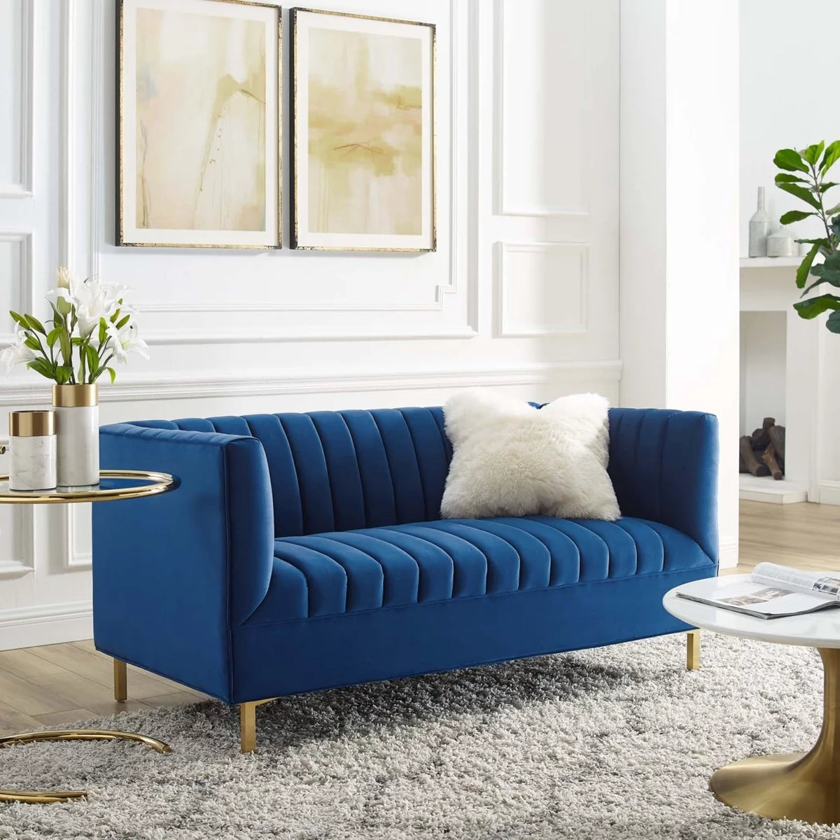 Channel Tufted Performance Velvet Loveseat Y158560